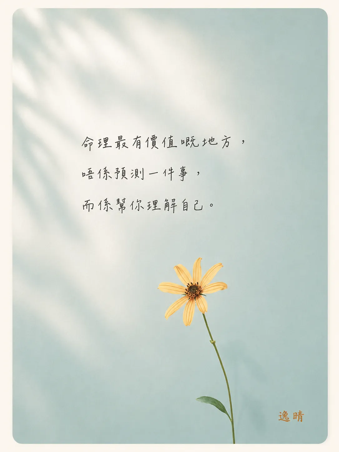 命理最有價值嘅地方，唔係預測一件事，而係幫你理解自己。